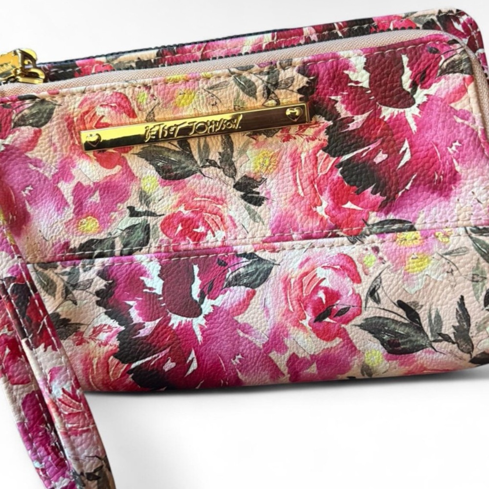 Betsey Johnson New York Floral Wristlet  Pouch Double Zipper